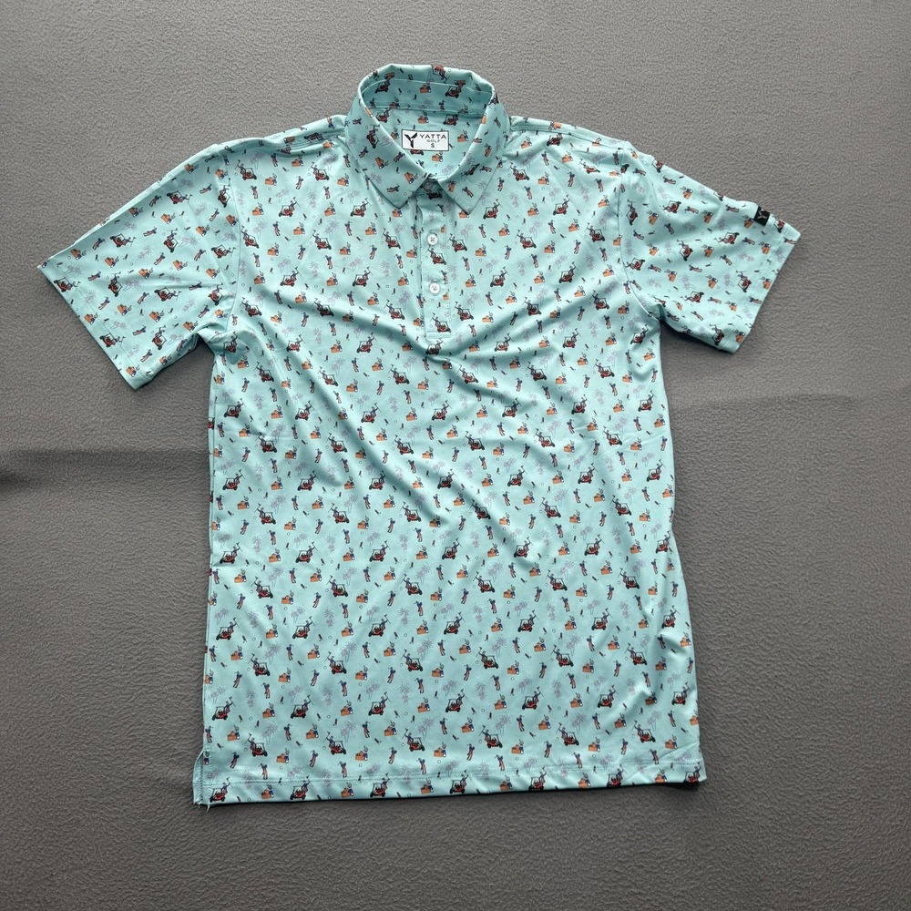 Yatta Golf Polo Shirt Mens Small Green Uncle‎ Sam Mint Print Performance Stretch